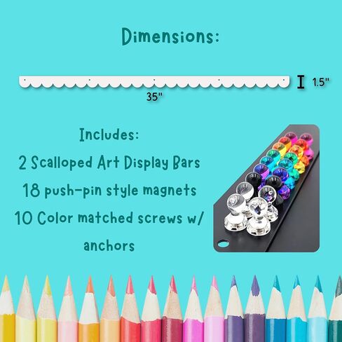Scalloped Magnetic Art Display for Kids Artwork & Photos (Set of 2) – Kids Artwork Display for Wall – Magnetic Photo Display Strips with Push-Pin Magnets (Black, 35in) in Saudi Arabia
