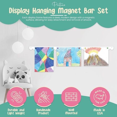 Scalloped Magnetic Art Display for Kids Artwork & Photos (Set of 2) – Kids Artwork Display for Wall – Magnetic Photo Display Strips with Push-Pin Magnets (Black, 35in) in Saudi Arabia