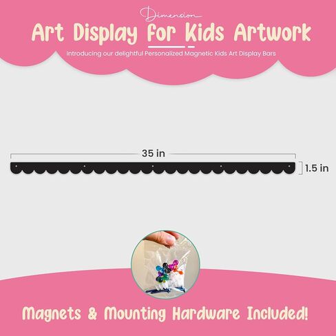 Scalloped Magnetic Art Display for Kids Artwork & Photos (Set of 2) – Kids Artwork Display for Wall – Magnetic Photo Display Strips with Push-Pin Magnets (Black, 35in) in Saudi Arabia