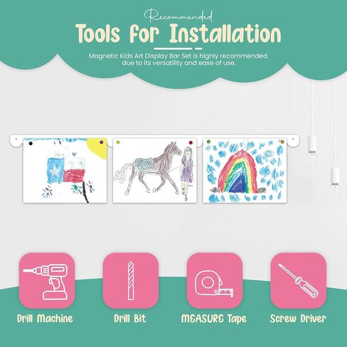 Scalloped Magnetic Art Display for Kids Artwork & Photos (Set of 2) – Kids Artwork Display for Wall – Magnetic Photo Display Strips with Push-Pin Magnets (Black, 35in) in Saudi Arabia