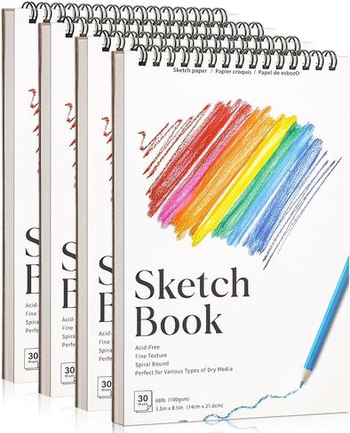 4 Pack Small Sketch Books, 5.5 x 8.5 Inch Mini Sketchbook, 68lb/100gsm Spiral Bound Small Sketch Pad, Acid Free Art Supplies Drawing Painting Sketchbook for Kids, Beginners, Artists in Kuwait