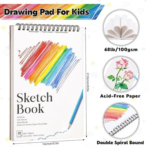 4 Pack Small Sketch Books, 5.5 x 8.5 Inch Mini Sketchbook, 68lb/100gsm Spiral Bound Small Sketch Pad, Acid Free Art Supplies Drawing Painting Sketchbook for Kids, Beginners, Artists in Kuwait