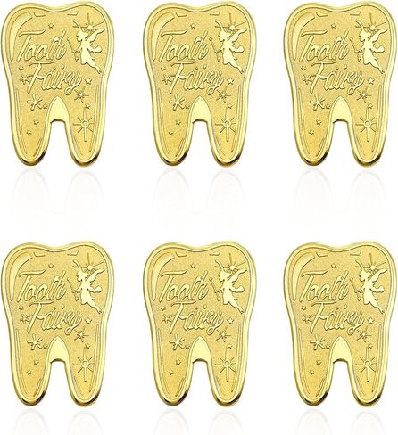 الأسنان الخيالية العملات للأطفال - 6pcs عملات تذكارية ذهبية للأسنان المفقودة ، وسبائك الزنك الثقيلة مع علبة بلاستيكية ، وهدية تذكار للبنين والبنات ، ومكافأة خرافية غير صافية in Kuwait