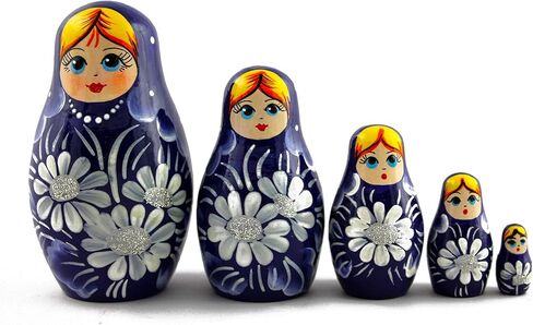Matryoshka Russian Conging Dolls مع الزهور ديكور المنزل مجموعة صغيرة 5 قطع in Kuwait