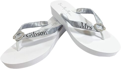 Infinity Rhinestone Wedding Flip Flops, Mrs Personlized Name, Silver Black & White, Bridal Sandals, Ivory in Saudi Arabia