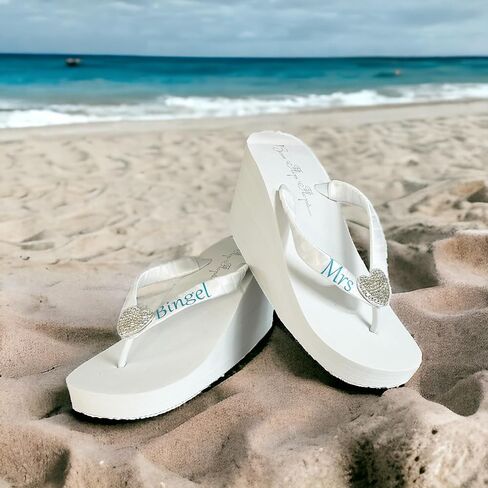 Infinity Rhinestone Wedding Flip Flops, Mrs Personlized Name, Silver Black & White, Bridal Sandals, Ivory in Saudi Arabia