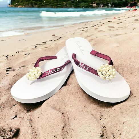 Infinity Rhinestone Wedding Flip Flops, Mrs Personlized Name, Silver Black & White, Bridal Sandals, Ivory in Saudi Arabia
