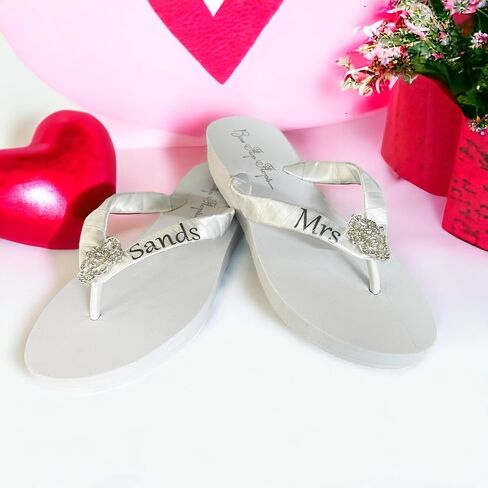Infinity Rhinestone Wedding Flip Flops, Mrs Personlized Name, Silver Black & White, Bridal Sandals, Ivory in Saudi Arabia