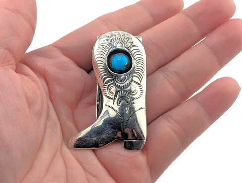 Authentic Navajo Sterling Silver Money Clip Western Cowboy Boot Kingman Turquoise Native American Accessory in Saudi Arabia