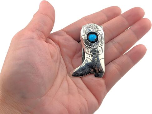 Authentic Navajo Sterling Silver Money Clip Western Cowboy Boot Kingman Turquoise Native American Accessory in Saudi Arabia