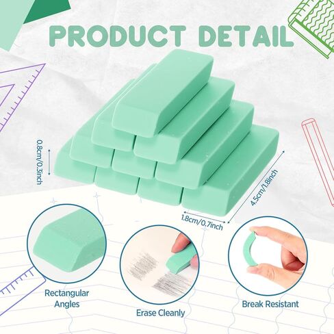 12Count Green Pencil Erasers مستطيلات مطاطية مستطيلة للممحاة المطاطية للفن والمكاتب الاستخدام الفصول الدراسية الرسم لوازم رسم الرسم in Kuwait