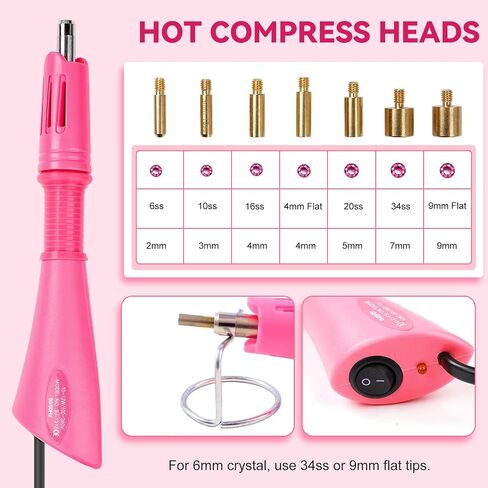 Wadukud Hotfix Applicator ، DIY Hot Fix Setter مع 7 نصائح للإصلاح الساخن و 3 صناديق من أحجار الراين البلورية الملونة ، مجموعة أدوات Setter Setter Applicator للملابس ، النسيج ، الجلود (الأرجواني) in Kuwait