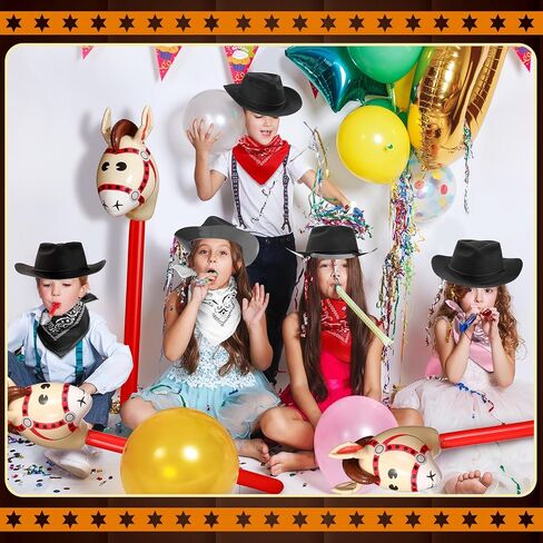 Xtinmee 36 Pcs Cowboy Party Costume Set, Cowboy Hats Paisley Bandanas Inflatable Stick Horses Kids Halloween Party Supplies in Saudi Arabia