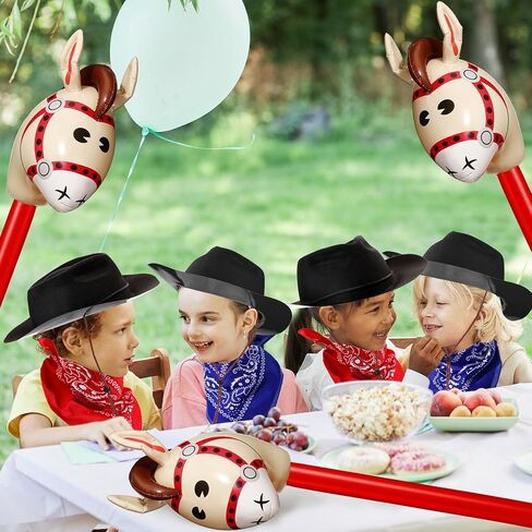 Xtinmee 36 Pcs Cowboy Party Costume Set, Cowboy Hats Paisley Bandanas Inflatable Stick Horses Kids Halloween Party Supplies in Saudi Arabia