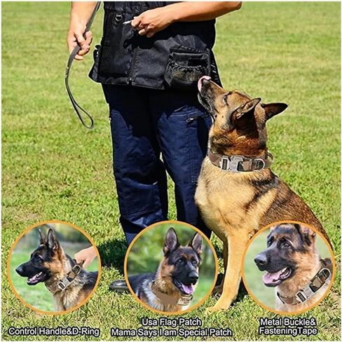 طوق الكلب التكتيكي المتين ومقود العسكريين العسكريين طوق المقود المتوسط ​​الكلب الكلب الكلب الألماني راعي التدريب مجموعة (متوسط ​​الأسود) in Kuwait