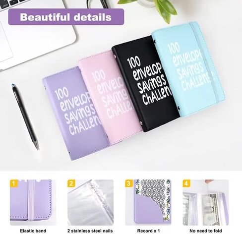 Possibilityk 100 Days Money Saving Challenge Coin Envelope Budgetstorage Book, Money Saving Binder, Cash Envelopes for Budgeting, Budget Planner Binder to Save $5,050 and $500 and $10,000(Black) in Saudi Arabia