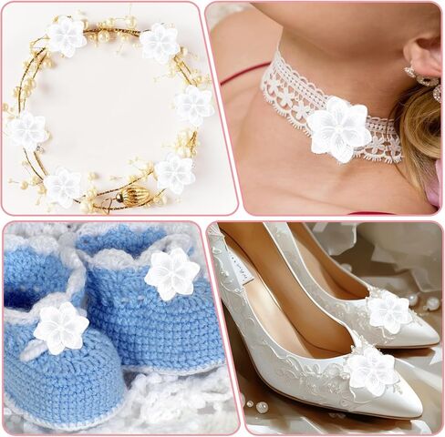 3 Yards 3D Pearl Beads Embroidered Applique, Organza Flower Lace Trim Ribbon Floral Applique Embroidered Lace Fabric for Wedding Dress Embellishment DIY Sewing Crafts Home Decor White in Saudi Arabia