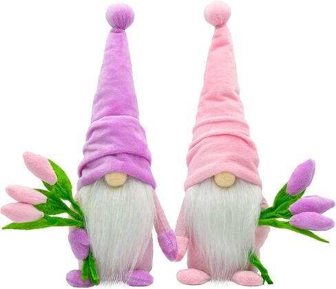 KnomeKo Lavender Gnomes Decor,Spring Purple Gnome Decorations for Home,Lavender Flower Gnomes,Garden Gnome Decor, Summer Gnome Tiered Tray Decor,Gnome Gifts for Woman in Kuwait
