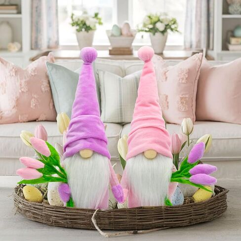 KnomeKo Lavender Gnomes Decor,Spring Purple Gnome Decorations for Home,Lavender Flower Gnomes,Garden Gnome Decor, Summer Gnome Tiered Tray Decor,Gnome Gifts for Woman in Kuwait