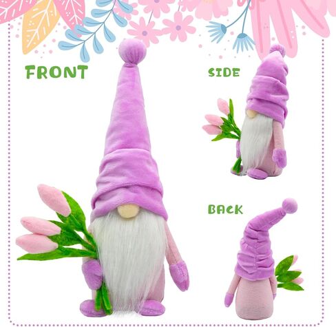 KnomeKo Lavender Gnomes Decor,Spring Purple Gnome Decorations for Home,Lavender Flower Gnomes,Garden Gnome Decor, Summer Gnome Tiered Tray Decor,Gnome Gifts for Woman in Kuwait