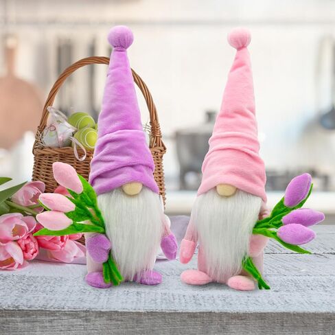 KnomeKo Lavender Gnomes Decor,Spring Purple Gnome Decorations for Home,Lavender Flower Gnomes,Garden Gnome Decor, Summer Gnome Tiered Tray Decor,Gnome Gifts for Woman in Kuwait