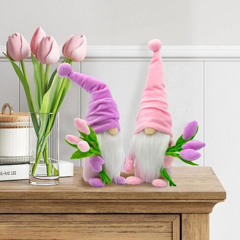 KnomeKo Lavender Gnomes Decor,Spring Purple Gnome Decorations for Home,Lavender Flower Gnomes,Garden Gnome Decor, Summer Gnome Tiered Tray Decor,Gnome Gifts for Woman in Kuwait