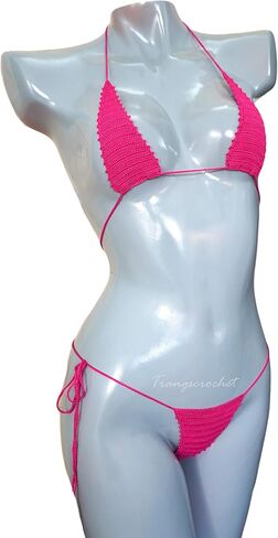 الساخنة الوردي الوردي الكروشيه G-String Micro Bikroi Micro Triangle Set Bikini in Saudi Arabia