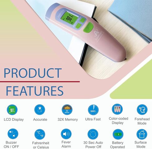 Amplim No Touch Forehead Thermometer | Non Contact Baby Thermometer | Essentials for Adults, Kids, Toddlers, Infants | Accurate Touchless Temporal Thermometer with Storage Case - Blue in Kuwait