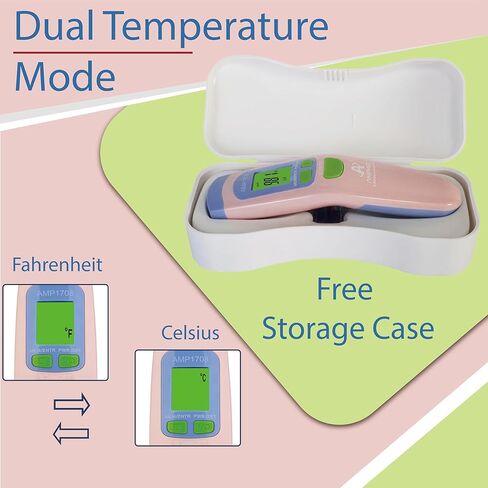 Amplim No Touch Forehead Thermometer | Non Contact Baby Thermometer | Essentials for Adults, Kids, Toddlers, Infants | Accurate Touchless Temporal Thermometer with Storage Case - Blue in Kuwait