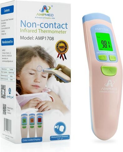 Amplim No Touch Forehead Thermometer | Non Contact Baby Thermometer | Essentials for Adults, Kids, Toddlers, Infants | Accurate Touchless Temporal Thermometer with Storage Case - Blue in Kuwait