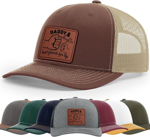 Father's Day Gift, Daddy And Daughter Hat, 112 Style Trucker Leather Patch Hat for Men And Women Breathable Hat, Snapback Adjustable Hat in Saudi Arabia