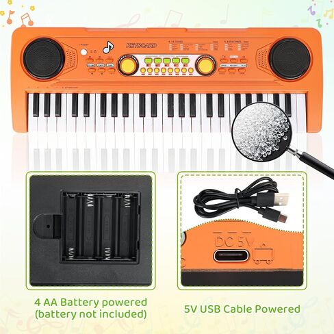 Kids Piano Keyboard Toy with Mic – 49 Keys Portable Electronic Piano for 3 4 5 6 7 Girls Boys Beginners Birthday Xmas Gifts, Orange in Kuwait