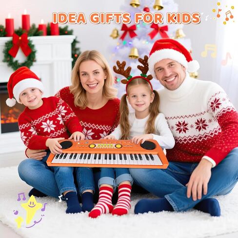 Kids Piano Keyboard Toy with Mic – 49 Keys Portable Electronic Piano for 3 4 5 6 7 Girls Boys Beginners Birthday Xmas Gifts, Orange in Kuwait