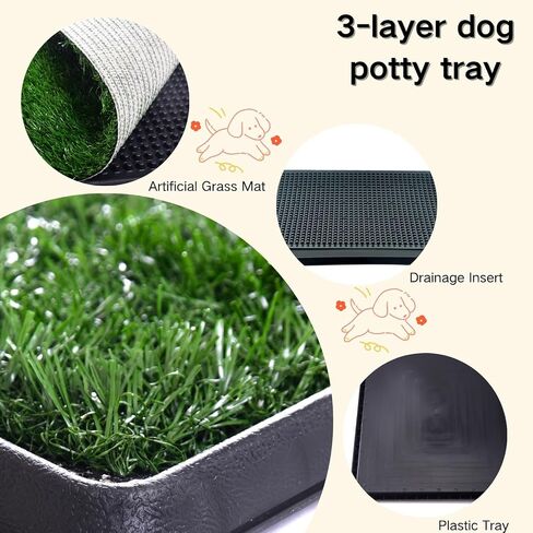 Dog Grass Pad with Tray -3 Layered System Artificial Turf Grass Potty, Reusable Puppy Pee Pads for Dogs, Portable Dog Litter Box for Indoor/Outdoor Potty Training Toilet(25x20 in) in Saudi Arabia