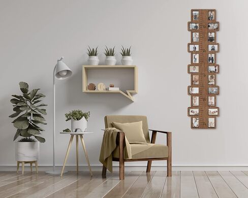 مخطط نمو خشبي للأطفال مع إطارات الصور تتبع ارتفاع طفلك أو ارتفاع ارتفاع الحضانة أو ديكور غرفة الأطفال 3 ألوان متوفرة (طبيعية) in Kuwait