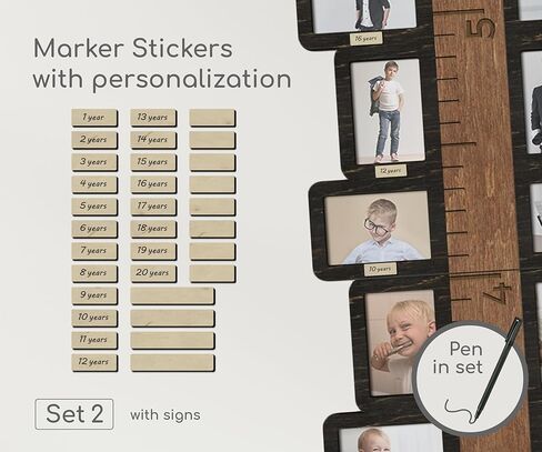 مخطط نمو خشبي للأطفال مع إطارات الصور تتبع ارتفاع طفلك أو ارتفاع ارتفاع الحضانة أو ديكور غرفة الأطفال 3 ألوان متوفرة (طبيعية) in Kuwait