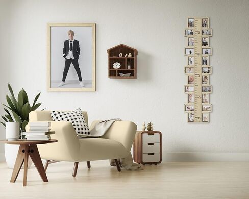 مخطط نمو خشبي للأطفال مع إطارات الصور تتبع ارتفاع طفلك أو ارتفاع ارتفاع الحضانة أو ديكور غرفة الأطفال 3 ألوان متوفرة (طبيعية) in Kuwait