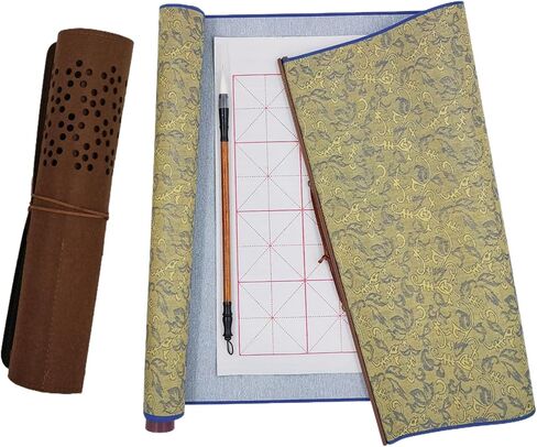 Ellkee 2 Pcs Reusable Chinese Calligraphy Water Writing Cloth, Inkless calligraphy Practice Paper with Felt Pencil Case & 1 Brush, Water-based Writing Cloth for Kids/School with Red Gift Bag(4 Items) in Saudi Arabia