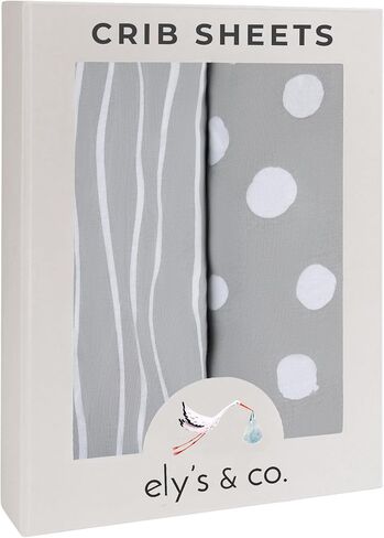 Crib Sheet Set | Toddler Sheet Set 2 Pack 100% Jersey Cotton Grey and White Abstract Stripes and Dots by Ely's & Co in Saudi Arabia
