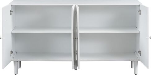 U_Style Elegant Four-Door Sideboard with Wavy Pattern Doors, Cylindrical Legs, and Sleek Metal Handles, Adjustable, Suitable for Study, Entryway and Living Room (White) in Saudi Arabia