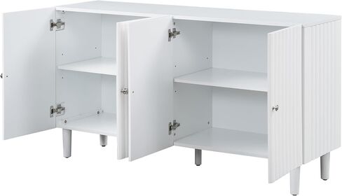 U_Style Elegant Four-Door Sideboard with Wavy Pattern Doors, Cylindrical Legs, and Sleek Metal Handles, Adjustable, Suitable for Study, Entryway and Living Room (White) in Saudi Arabia