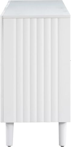 U_Style Elegant Four-Door Sideboard with Wavy Pattern Doors, Cylindrical Legs, and Sleek Metal Handles, Adjustable, Suitable for Study, Entryway and Living Room (White) in Saudi Arabia