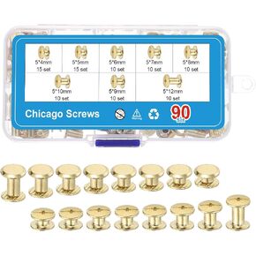 PATIKIL 180Pcs Chicago Screws, M5 x 4/5/6/7/8/9/10/12mm Carbon Steel Chicago Screw Phillips Binding Post Screw Rivets for Leather Belt Scrapbook, Black in Kuwait