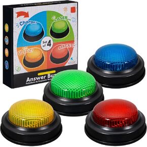 Set of 4 Trivia Game Buzzers with Lights & Sound, Family Feud & Jeopardy Quiz Buttons for Classroom, Party Games, Red/Blue/Yellow/Green in Saudi Arabia