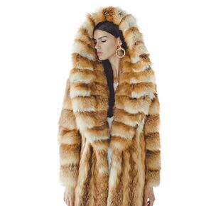 Hoodded Fox Fur Coat Women - Long Winter Coats (M) in Saudi Arabia