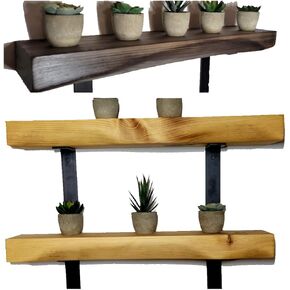 Rustic Curved Edge Solid Wood Shelf on Iron L Brackets More Colors and Sizes Available in Saudi Arabia