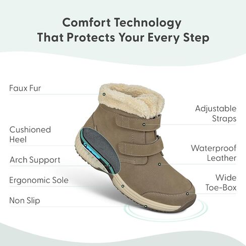 Orthofeet Florence Orthopedic Women Boots | Waterproof Leather, Adjustable Straps, Slip-Resistant, Faux Fur, Anatomical Arch Support, Ergonomic Cushioning, Wide Toe Box in Saudi Arabia