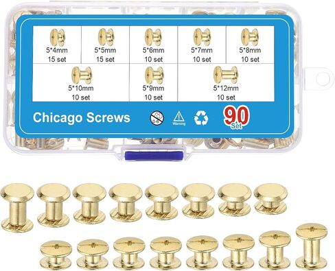 Patikil 180pcs مسامير شيكاغو ، M5 × 4/5/6/7/8/9/10/10/12 مم من الصلب الكربوني شيكاغو فيليبس برغي المسمار المسمار لكتاب قصاصات الحزام الجلدي ، الأسود in Kuwait