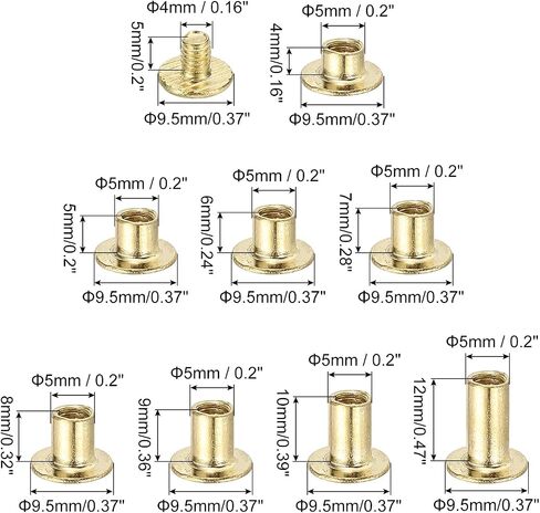 Patikil 180pcs مسامير شيكاغو ، M5 × 4/5/6/7/8/9/10/10/12 مم من الصلب الكربوني شيكاغو فيليبس برغي المسمار المسمار لكتاب قصاصات الحزام الجلدي ، الأسود in Kuwait