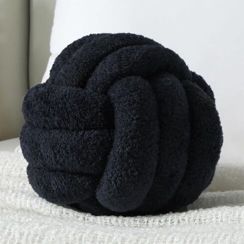 Knot Pillow Ball Plush - Decorative Throw Pillows for Bed Relieve Stress, Round Knot Cushion for Sofa Decor Pet Toy, Black 8 inch in Saudi Arabia